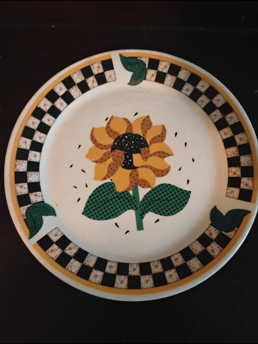 Hand-Painted Sunflower Dinner Plate - Green and Yellow